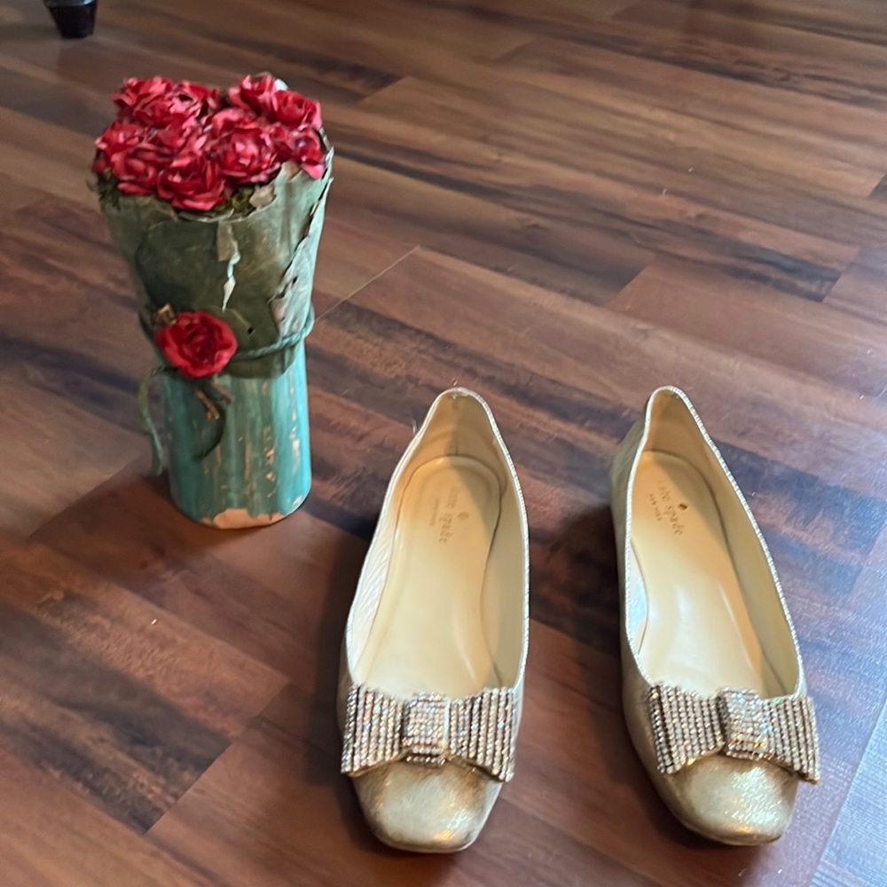 Kate Spade Crystal Bow Gold Flats